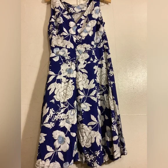 Acevog XL Blue and White Floral Womens Dress High Front Slit - Picture 3 of 7